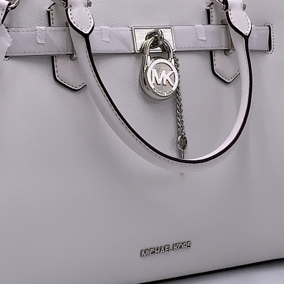 Michael Kors Hamilton Medium Leather Satchel Optic White NWT - Picture 15 of 16